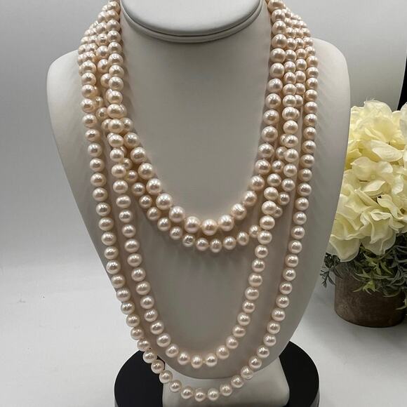 J. Crew Vintage Four MultiStrand Hand Knotted Off White Pearl Layering Necklace - Picture 2 of 10